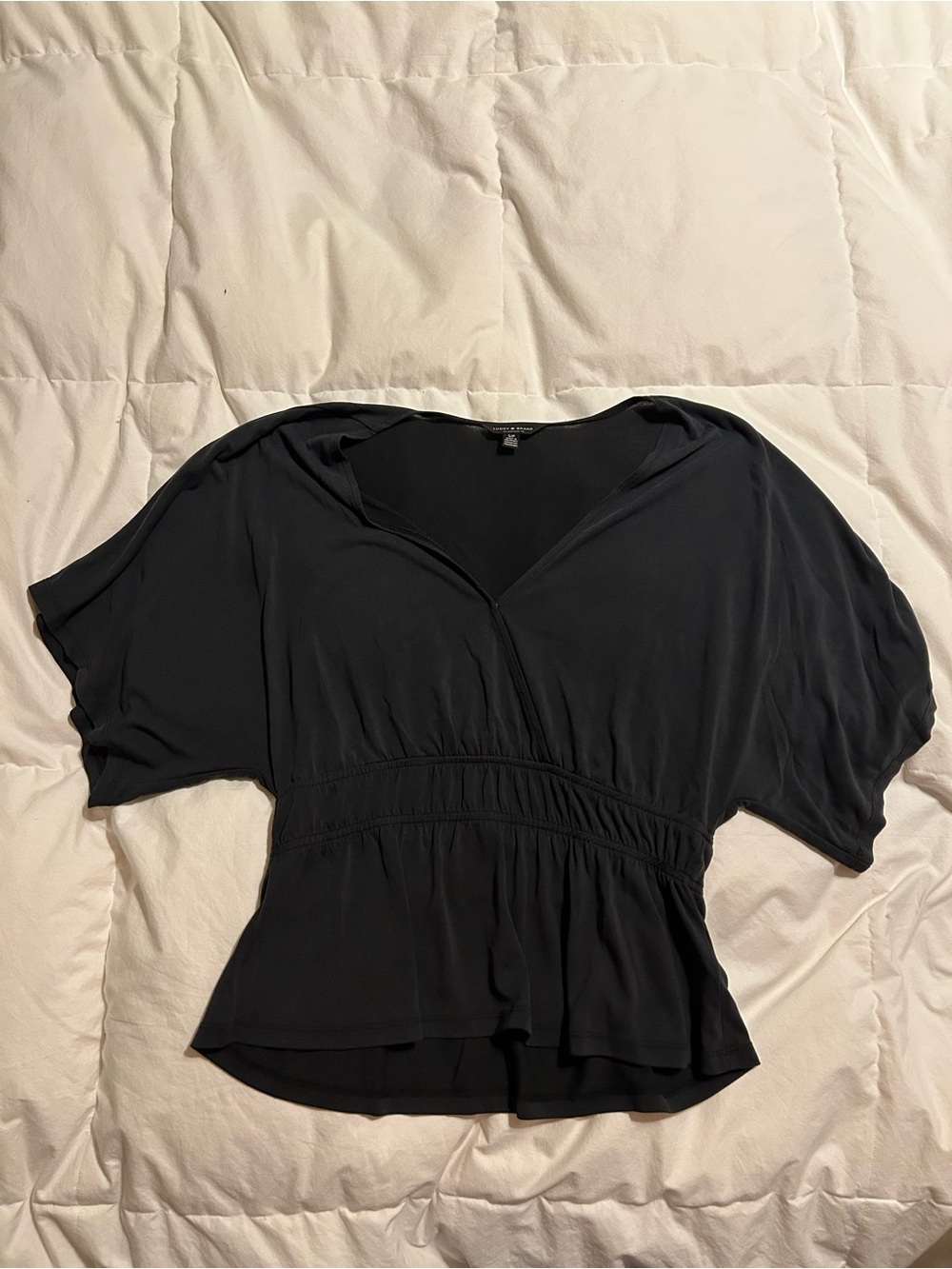 Lucky Brand Black V-Neck Peplum Blouse
